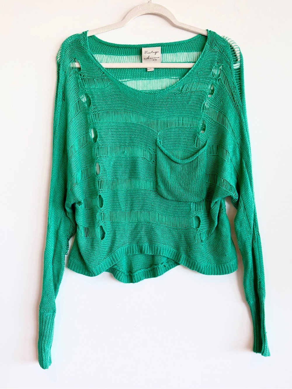 Vintage Havana Slouchy Loose Knit Pocket Sweater Kelly Green Small